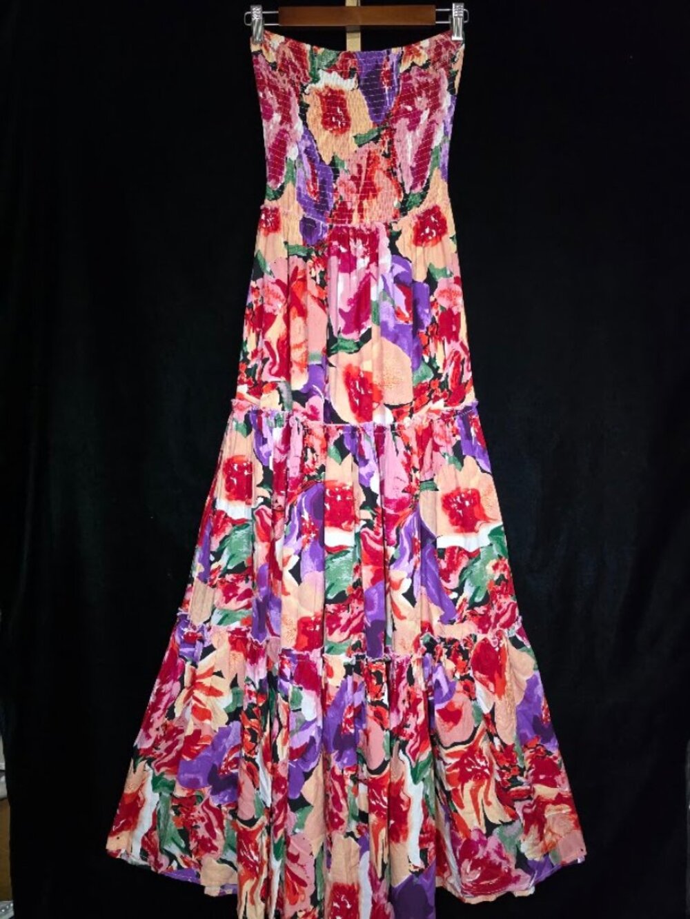 Anthropologie Abel the Label Smocked Strapless Floral Tiered Maxi Dress S